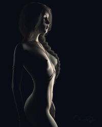 3d black_and_white breasts chris_ryder elf female jewelry_chains nude pointy_ears talille