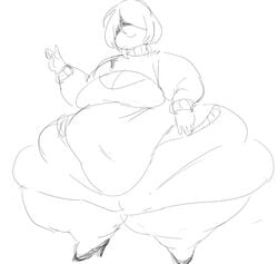 blindfold huge_belly mofuuwafuwa monochrome nier:_automata nier_(series) obese obese_female overweight overweight_female sketch thick_thighs wide_hips yorha_2b