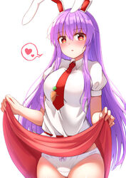 animal_ears blush bow_panties bunny_ears female long_hair looking_at_viewer panties purple_hair red_eyes reisen_udongein_inaba skirt skirt_lift standing sweat tagme tksand touhou white_panties