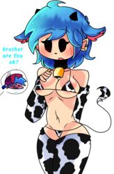 big_sis_(friday_night_funkin) boyfriend_(friday_night_funkin) brother_and_sister cow cow_ears cow_girl cow_print female friday_night_funkin horns michu_neko nosebleed shiny_skin socks