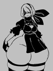 mofuuwafuwa monochrome narrow_shoulders nier:_automata nier_(series) sketch thick_thighs thighhighs wide_hips yorha_2b