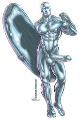 1boy 5_toes abs alien balls big_penis fantastic_four male male_only marvel marvel_comics metallic_body muscular_male naked norrin_radd nude patrick_fillion shiny_skin silver_skin silver_surfer solo solo_male