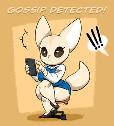 !!! :< aggressive_retsuko anthro breasts english_text female fenneko fur furry furry_only joaoppereiraus office_lady phone sanrio shortstack sitting solo straight_hair tagme tail text thick_thighs