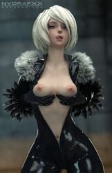 3d big_ass breast_grab exposed_breasts exposed_nipples fondling_breast hydrafxx latex_suit looking_at_viewer lowres nier:_automata small_breasts tongue_out wide_hips yorha_2b