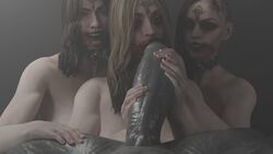 1boy 3d 3girls asymmetrical_hair bela_(resident_evil) big_penis black_lips blonde_hair blood blood_on_face brunette cassandra_(resident_evil) choker collaborative_handjob daniela_(resident_evil) dirty evil_smile female forehead_tattoo foursome grey_penis grey_skin handjob hands_on_another's_thighs hands_on_penis it'll_never_fit just_the_tip larger_male looking_at_viewer male_pov monster monster_girl mr_x muscular_male muscular_thighs nail_polish penis penis_kiss penis_line pov red_hair resident_evil resident_evil_8:_village shaved_side stephanie23 stroking teeth thick_penis top_heavy_penis tyrant vampire vein wide_penis