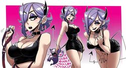 1girls 2d big_ass big_breasts black_dress breasts demon demon_tail dress eyeshadow gingrjoke goth horn horns liz_(gingrjoke) looking_away nail_polish original_character purple_eyeshadow purple_hair purple_nails skimpy_clothes skimpy_dress tail text text_bubble thighhighs tight_dress