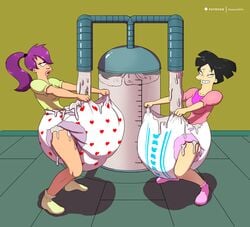 2018 2girls absurd_res amy_wong black_hair color commission cum diaper digital_media_(artwork) excessive_cum female futurama happy happy_trance humiliation intelligence_loss light-skinned_female light_skin monoeye multiple_girls purple_hair shadow2007x shirt socks turanga_leela