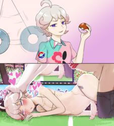 2boys anal anal_sex balls bede_(pokemon) beet_(pokemon) blush censor_bar censored femboy gay girly high_resolution hypnosis instant_loss_2koma male male_bitch micro_bikini nintendo nohtuy18 pants_down pendulum penis pokemon pokemon_ss public_sex short_hair silver_hair stomach_bulge yaoi