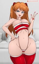 1girls asuka_langley_sohryu blue_eyes breasts clothing eye_contact female large_breasts long_hair looking_at_viewer neon_genesis_evangelion orange_hair panties red_nails solo standing stockings thick_thighs thigh thigh_gap thighs thong wide_hips zonen404