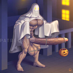 abs bedsheet_ghost biceps bodybuilder bunnywolf chest_hair costume ghost ghost_costume hairy_balls hairy_body hairy_chest hairy_legs hairy_male hairy_pecs hairy_thighs halloween halloween_costume hyper hyper_balls hyper_genitalia hyper_muscles hyper_penis hyper_testicles leg_hair male male_focus male_only muscle muscles muscular muscular_anthro muscular_arms muscular_ass muscular_back muscular_legs muscular_male muscular_thighs nipples pecs pointless_censoring pubic_hair thigh_hair trick_or_treat veins veiny_penis watermark wolfiecanem