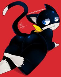 1boy anthro ass atlus blue_eyes feline gay looking_back miiyauwu morgana_(persona) persona persona_5 rizkitsuneki tagme