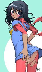 1girls arabian ass brown_eyes brown_hair butt dark-skinned_female female_superhero kamala_khan marvel marvel_comics ms._marvel neo petite superheroine teenager