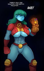 1girls abs big_breasts english_text erect_nipples female female_only gauntlet infinity_gauntlet markydaysaid marvel muscular muscular_female planetina rick_and_morty solo text