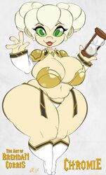 1girls 2018 armor blizzard_entertainment brendancorris chromie cute female female_only gnome gnome_(warcraft) hourglass humanoid pale_skin shortstack solo thick_thighs wide_hips