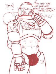 1boy abs adeptus_astartes armor bara big_penis black_carapace blood_angels blush bulge cock_bulge gay helmet imperium_of_man large_penis male_focus male_only masked masked_male muscular muscular_male ourlastmarch pantsless solo_male space_marine thong warhammer_(franchise) warhammer_40k