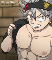 animated asta_(black_clover) black_clover gif male male_only mr.akanaisho07 pecs