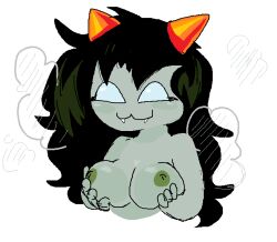 1girls black_hair breasts breasts_out fangs female female_focus female_only grey_body homestuck meulin_leijon ms_paint_adventures naked nipples nude_female queenftw_(artist) solo solo_female solo_focus steam steaming_body topless topless_female