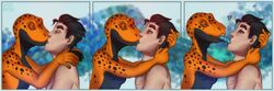 amphibian anthro bodily_fluids carla_bedoya duo embrace extreme_french_kiss female french_kissing frog greenbrains heart human human_on_anthro interspecies kissing long_tongue male male/female mammal neck_bulge saliva spots spotted_body tongue tongue_penetration