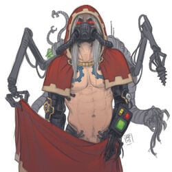 1boy abs adeptus_mechanicus admech chest_tattoo imperium_of_man long_hair long_hair_male male_focus male_only masked masked_male muscular muscular_male peeking_dick silverruby solo_male tattoo tattoos techpriest warhammer_(franchise) warhammer_40k