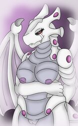 10:16 absurd_res anthro bakugan bakugan_(series) bedroom_eyes black_sclera breasts darknetic dragon female fog genitals hi_res narrowed_eyes pink_body purple_body pussy red_eyes scales seductive simple_background smile solo wavern white_body wings