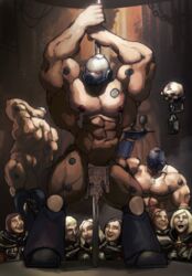 3boys adepta_sororitas adeptus_astartes ass ass_focus back back_view bara bara_tiddies bara_tits black_carapace bulge helmet imperium_of_man male_stripper masked masked_male multiple_boys muscular muscular_male nipple_pasties nipples pole_dancing purity_seal servo-skull sister_of_battle space_marine strip_club ultramarines unknown_artist warhammer_(franchise) warhammer_40k