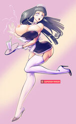 1girls accident accidental_circumstance accidental_exposure apron big_ass black_hair blunt_bangs bubble_ass clumsy collar costume cup curvaceous curvy curvy_female curvy_figure dress drink feet female female_only footwear forehead_protector garter_straps glass gloves hair_ornament heels high_resolution hime_cut hourglass_figure hyuuga_hinata konohagakure_symbol lactation light-skinned_female light_skin long_hair maid maid_headdress maid_uniform minidress naruto naruto_(series) naruto_shippuden one_breast_out open_mouth outfit pinup raised_leg round_ears shiny shiny_hair shiny_skin shounen_jump sidelocks skindentation slim_waist solo solo_focus stockings supersatanson tray tripping uncensored violet_eyes wardrobe_malfunction