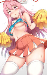 1girls alternate_costume blush breasts cheerleader female hata_no_kokoro nagomian pink_hair sweat touhou underboob