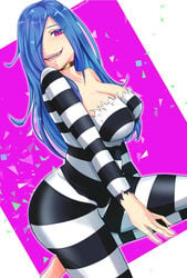 1girls ass big_ass big_breasts blue_hair breasts collar genderbend genderswap gonbee_yamada kimi_ga_shine looking_at_viewer prison_clothes prisoner round_ass solo your_turn_to_die yttd