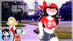 1boy 2girls bodypaint clothing female human innie_pussy jaiden jaiden_animations male painted painted_body painted_clothes pale_skin pokemon public tagme text thumbnail youtube