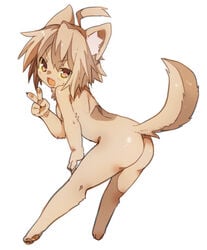 2014 anthro ass breasts canid canine cute_fangs female fox looking_at_viewer mammal mofuaki nude open_mouth simple_background smile solo white_background