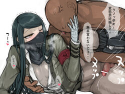 2boys armband boots censored danganronpa femboy gay girly long_hair male_only mask penis puru saliva saliva_trail shinguji_korekiyo shinguji_miyadera smooth_skin text tongue_out