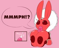 areola big_areola big_breasts breasts bunny_(averyshadydolphin) cream_(food) crown female food humanoid invalid_tag k--10 lagomorph leporid mammal nipples popsicle queen rabbit red_body royalty solo speech_bubble tiara