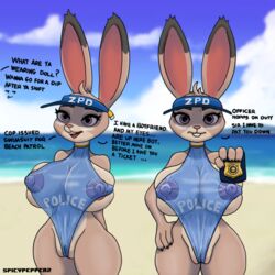 1girls beach big_breasts bigumbuttis bunny_ears disney furry grey_fur judy_hopps large_breasts nipple_bulge nipples nipples_visible_through_clothing one-piece_swimsuit police public purple_eyes pussy rabbit see-through see-through_clothing see-through_swimsuit skimpy skimpy_clothes solo solo_female spicypepper swimsuit thick_thighs thighs tight_clothing zootopia