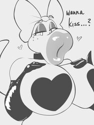 1girls anthro birdo breasts female female_only gabby_(meltingfoxy) heart lips lipstick mario_(series) meltingfoxy monochrome