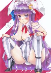 1girls big_breasts bunnysuit female patchouli_knowledge solo squatting tagme touhou uhouhosoiya_go