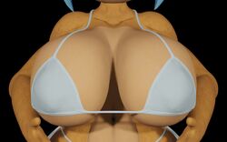 3d 3d_(artwork) activision animated anthro bandicoot big_breasts bikini blender_(software) blue_hair bouncing_breasts breasts close-up clothing crash_(series) digital_media_(artwork) female hair hi_res huge_breasts leoui9 mammal marsupial megumi_bandicoot solo swimwear video video_games