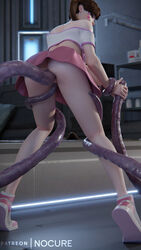 1girls 3d anal ass bent_over blizzard_entertainment d.va looking_at_viewer looking_back miniskirt no_panties nocure21o overwatch skimpy_clothes skirt standing tentacle