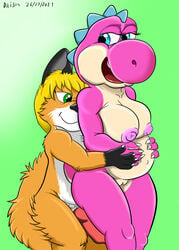 absurd_res animal_genitalia animal_penis anthro big_breasts breasts canid canine canine_penis daison_the_fox duo female fox fur genitals hair hi_res invalid_tag kit_(kitsune_youkai) knot male male/female mammal mario_(series) multicolored_body multicolored_fur nintendo nipples orange_body orange_fur penile penis pink_body pregnant pussy scalie smile two_tone_body two_tone_fur video_games yoshi