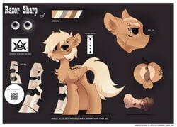 2020 absurd_res animal_genitalia animal_penis anus ass balls blonde_hair cutie_mark ear_piercing english_text equid equine equine_penis erection feathered_wings feathers feral flared_penis fur genitals hair hasbro hi_res hooves male mammal medial_ring model_sheet my_little_pony pegasus penis piercing qr_code quadruped razor_sharp_(oc) solo standing tan_body tan_feathers tan_fur tan_wings text url wings zlatavector