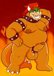 2021 absurd_res accessory areola armband balls bowser cock_ring collar genitals hi_res horn jewelry koopa long_tail male male_only mario_(series) nintendo nipples nude overweight overweight_male penis penis_accessory penis_jewelry reptile scalie sinribbons solo video_games