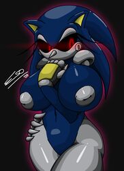 anthro big_breasts black_sclera breasts color female female_only front_view glowing_eyes metal_sonic metal_sonique nude pherociouseso red_eyes robot robot_girl rule_63 solo solo_female sonic_(series) standing