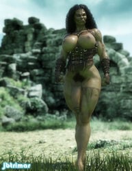 1futa 3d areolae big_breasts big_penis black_hair breasts corset dark_hair dickgirl futa_only futanari green_skin guska_azzakari intersex jbtrimar large_breasts muscular muscular_arms muscular_futanari muscular_legs nipples orc orc_futanari penis pubic_hair solo