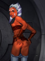 ahsoka_tano anus ass clone_wars female jedi jedi_padawan looking_at_viewer looking_back miravi pants_down posing pussy rear_view solo spread_ass spreading star_wars tagme the_clone_wars:_season_one togruta