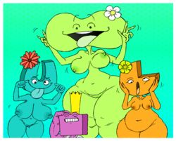 2021 anthro arachide_(shirtbusters) big_breasts big_hands big_hips blue_body blue_skin breasts cape crown flower geometria_(series) geometrian_(species) gradient_background green_body green_skin king_leib_(shirtbusters) naked open_mouth orange_body orange_skin original_character purple_body purple_skin shirtbusters silly_face size_difference tagme thick_thighs tongue tongue_out vagina wide_hips