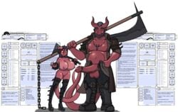 armor axe barbarian big_breasts big_penis bunny_(jack_cayless) casual character_sheet couple dungeons_and_dragons enjoymentforced footwear greaves high_heels horns jack_cayless tail tiefling wick_(jack_cayless)