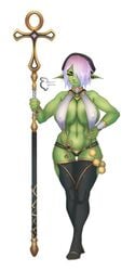 1:2 anal_beads areola areola_slip big_breasts breasts clothing female goblin goblin_female green_body green_skin hair hi_res huge_breasts humanoid legwear liz_(urw) long_ears pink_hair sex_toy shortstack solo staff thighhighs urw wide_hips