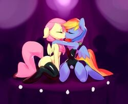 duo equid equine female female/female feral fluttershy_(mlp) friendship_is_magic genitals hi_res kissing mammal molasteak my_little_pony pegasus pink_hair public pussy rainbow_dash_(mlp) tongue wings yuri