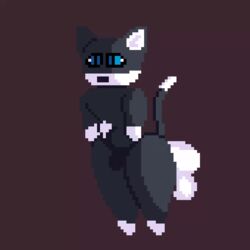 1:1 2021 activemeerkat32 anal anal_sex animated anthro atlus black_body black_fur blue_eyes brown_background bulge clothing digital_media_(artwork) disembodied_penis duo felid feline from_behind_position fur genitals gif hand_on_stomach loop male male/male mammal megami_tensei megami_tensei_persona morgana_(persona) penetration penis pixel_art sex short_playtime simple_background solo_focus stomach_bulge underwear video_games