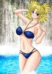 1girls artemisumi bikini blonde_hair blue_bikini breasts female female_only naruto naruto_(series) naruto_shippuden only_female solo solo_female temari water waterfall