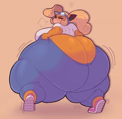 anthro ass ass_cleavage bandicoot bbw blonde_hair breasts butt_crack closed_eyes coco_bandicoot crash_(series) fat female female_focus female_only furry goggles_on_forehead hips hyper hyper_ass iaredumbo large_ass large_breasts long_hair overweight pulling_up_pants sideboob struggling struggling_to_fit thick_thighs thighs thunder_thighs tight_clothing tight_pants wardrobe_malfunction wide_hips